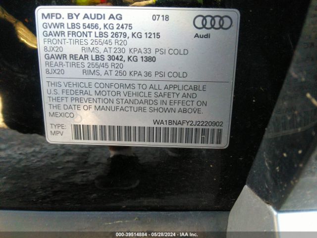 WA1BNAFY2J2220902 Audi Q5 2.0t Premium/2.0t Tech Premium