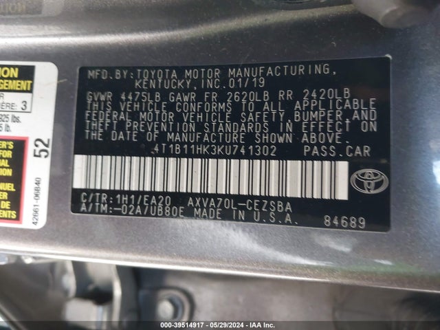 Toyota CAMRY SE 2019 4T1B11HK3KU741302 Image 8
