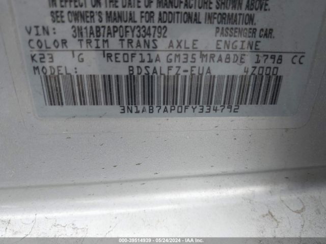 3N1AB7AP0FY334792 Nissan Sentra Fe+ S