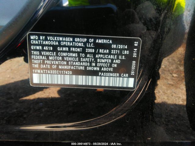 1VWAT7A32EC117420 Volkswagen Passat 1.8t Wolfsburg Edition