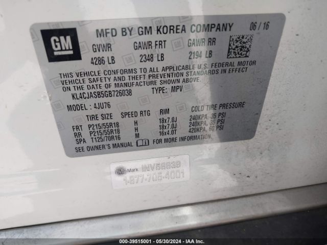 KL4CJASB5GB726038 Buick Encore