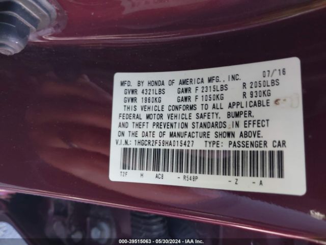 1HGCR2F59HA015427 Honda Accord Sport