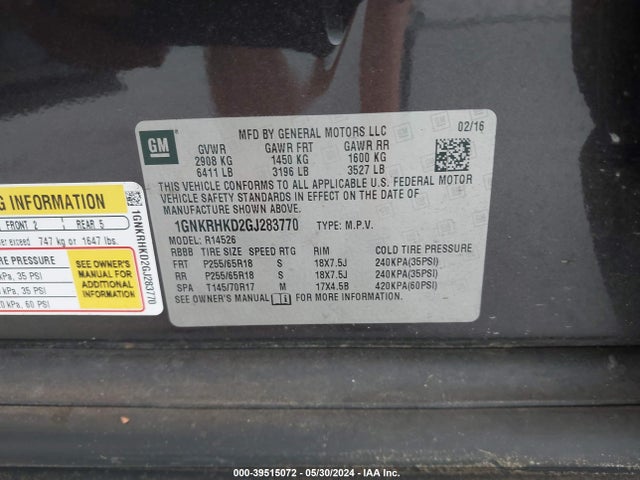 Chevrolet Traverse 2lt 2016 1GNKRHKD2GJ283770 Image 9