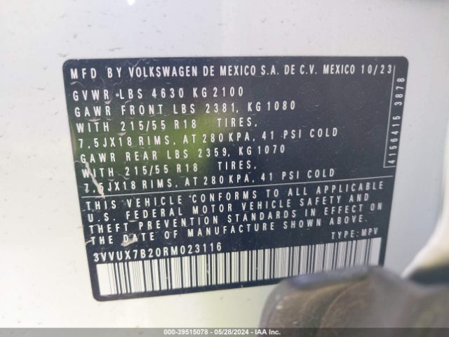 3VVUX7B20RM023116 Volkswagen Taos 1.5t Se