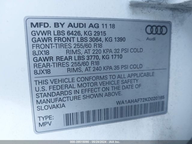 WA1AHAF72KD020165 Audi Q7 45 Premium/45 Se Premium