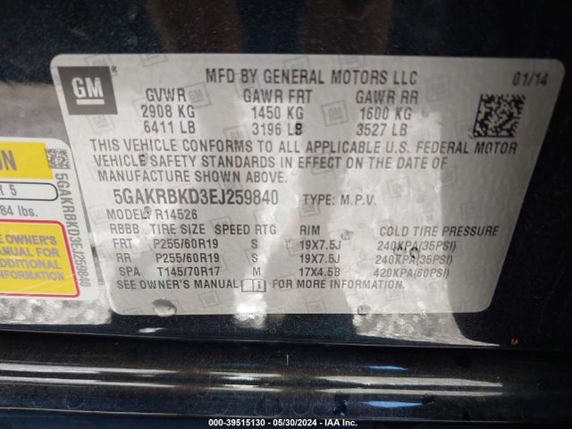 5GAKRBKD3EJ259840 Buick Enclave Leather