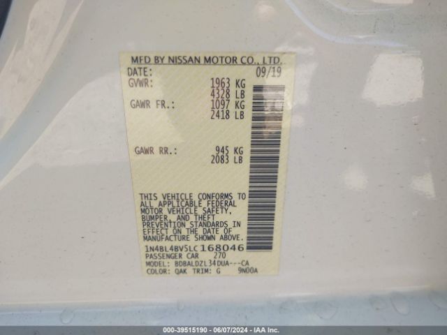 1N4BL4BV5LC168046 Nissan Altima S Fwd