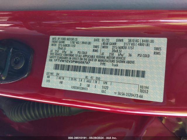 1FTVW1EV3PWG09797 Ford F-150 Lightning Lariat