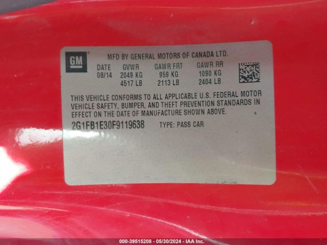 2G1FB1E30F9119638 Chevrolet Camaro 2ls