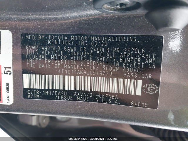 4T1C11AK9LU949779 Toyota CAMRY LE