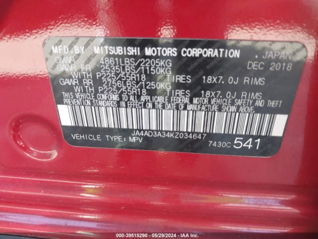JA4AD3A34KZ034647 Mitsubishi Outlander Sel