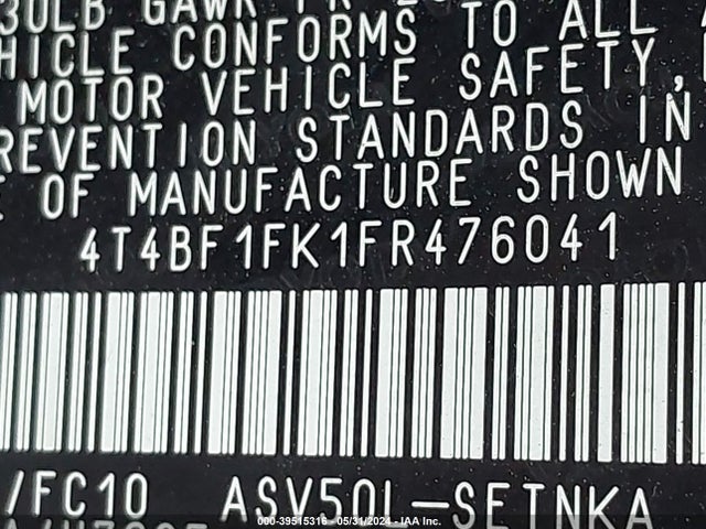 Toyota CAMRY LE 2015 4T4BF1FK1FR476041 Image 9