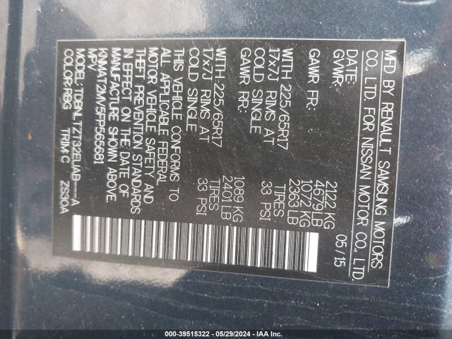Nissan ROGUE SV 2015 KNMAT2MV5FP565681 Image 9