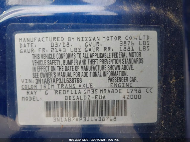 Nissan SENTRA SV 2018 3N1AB7AP3JL638768 Image 9