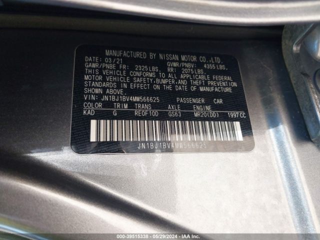 JN1BJ1BV4MW566625 Nissan Rogue Sport Sv Fwd Xtronic Cvt