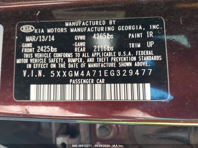 KIA Optima Lx 2014 5XXGM4A71EG329477 Image 9