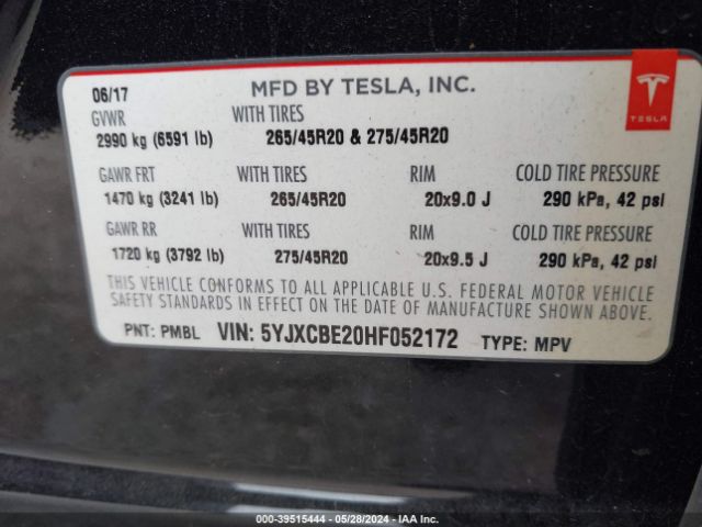 5YJXCBE20HF052172 Tesla Model X 100d/75d/90d