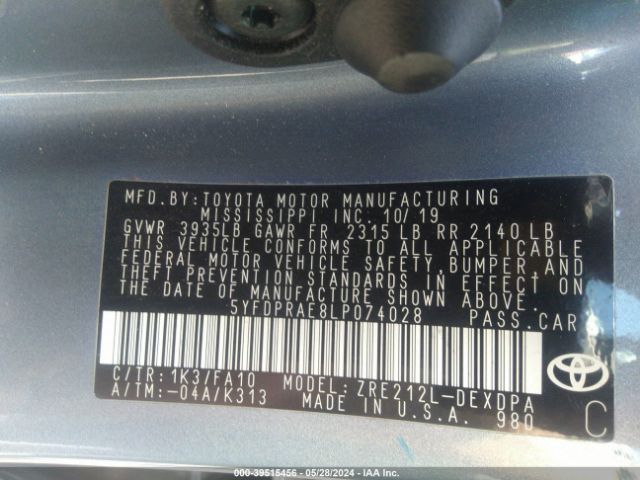 5YFDPRAE8LP074028 Toyota COROLLA L