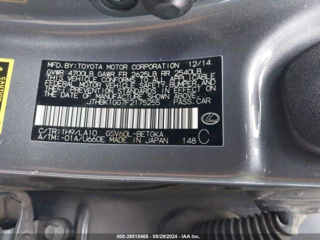 JTHBK1GG7F2175255 Lexus ES 350