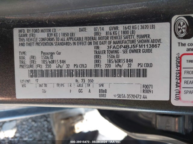 Ford FIESTA SE 2015 3FADP4BJ5FM113867 Image 9