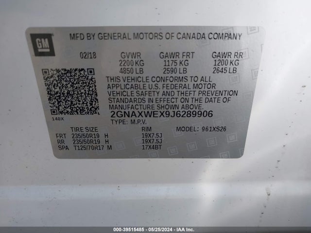 Chevrolet Equinox Premier 2018 2GNAXWEX9J6289906 Image 9
