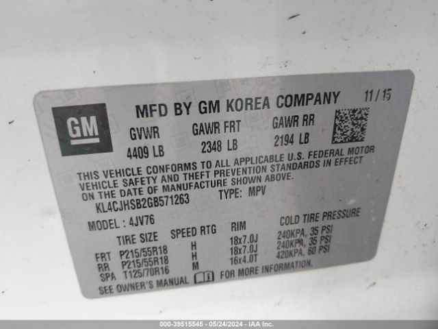 KL4CJHSB2GB571263 Buick Encore Premium
