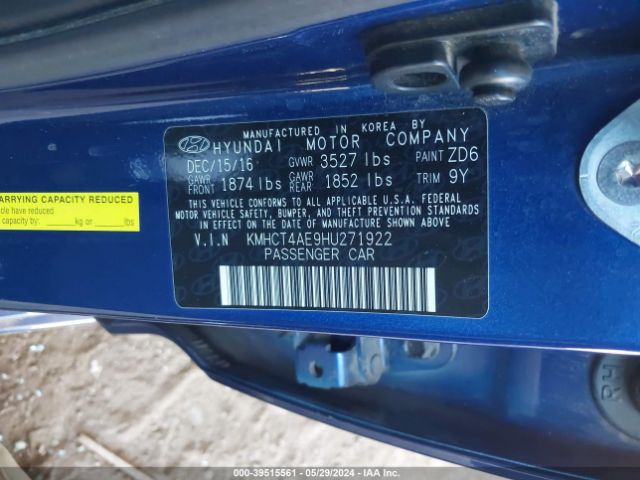 KMHCT4AE9HU271922 Hyundai Accent Value Edition