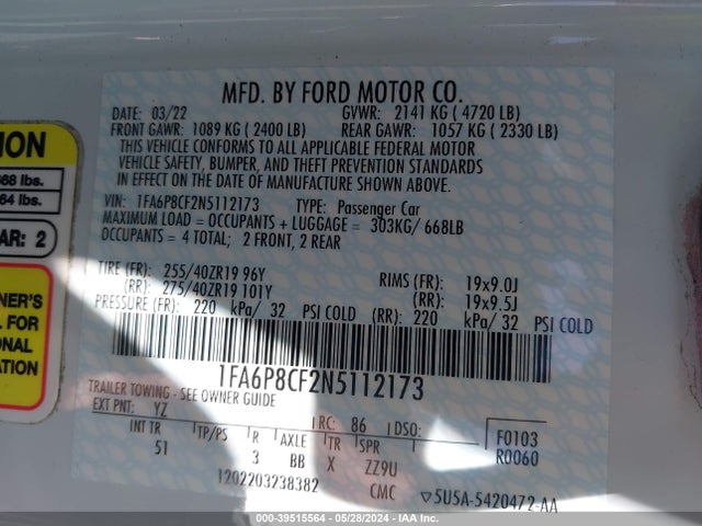 Ford Mustang Gt Premium Fastback 2022 1FA6P8CF2N5112173 Image 9
