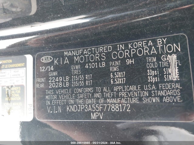 KIA SOUL + 2015 KNDJP3A55F7788172 Image 9