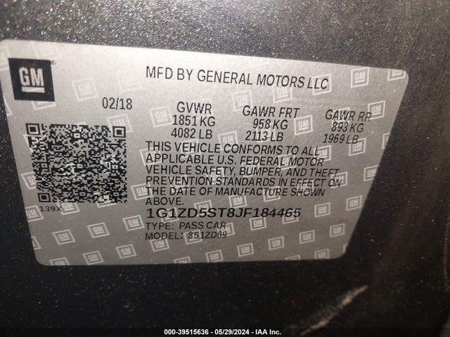 Chevrolet MALIBU LT 2018 1G1ZD5ST8JF184465 Image 9