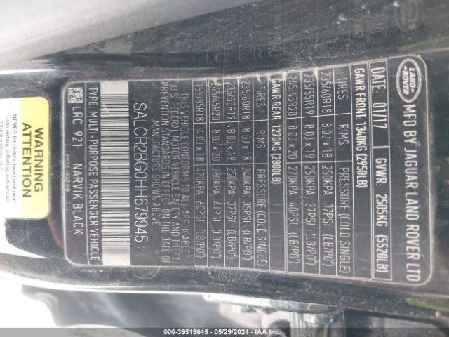 SALCR2BG0HH679945 Land Rover Discovery Sport Hse