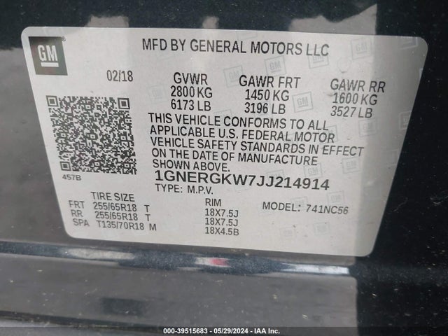 Chevrolet Traverse 1lt 2018 1GNERGKW7JJ214914 Image 9