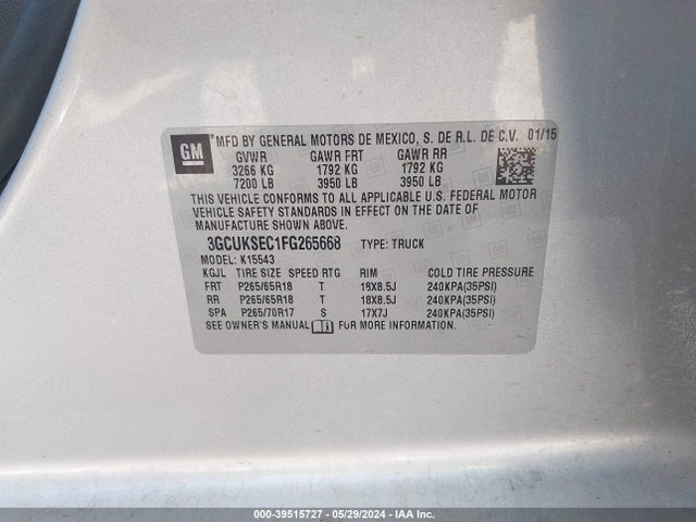 Chevrolet Silverado 1500 1lz 2015 3GCUKSEC1FG265668 Image 9