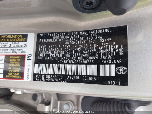 Toyota CAMRY LE 2015 4T4BF1FK0FR490786 Image 9