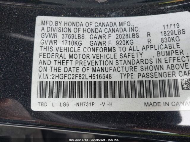 2HGFC2F82LH516548 Honda Civic Sport