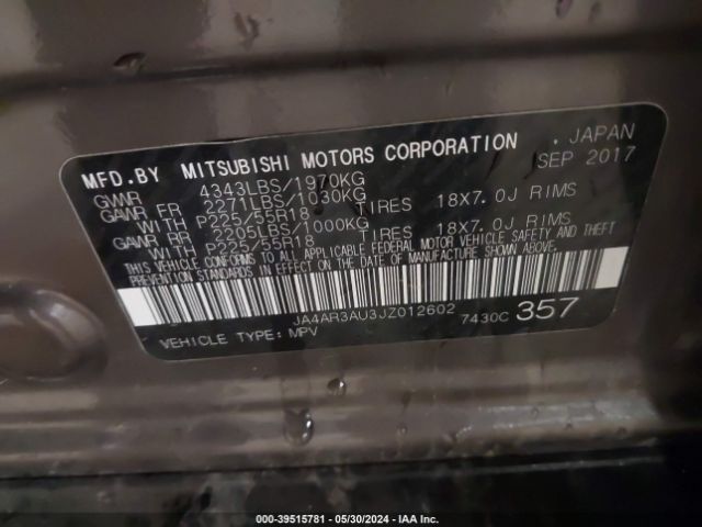 JA4AR3AU3JZ012602 Mitsubishi Outlander Sport 2.0 Es