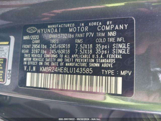 KM8R24HE8LU143585 Hyundai Palisade Sel