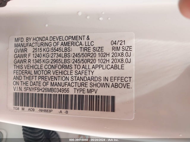 Honda Pilot 2wd Special Edition 2021 5FNYF5H26MB034956 Image 9