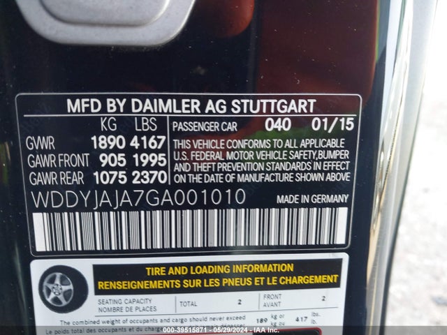 WDDYJAJA7GA001010 Mercedes-Benz Gt S Amg