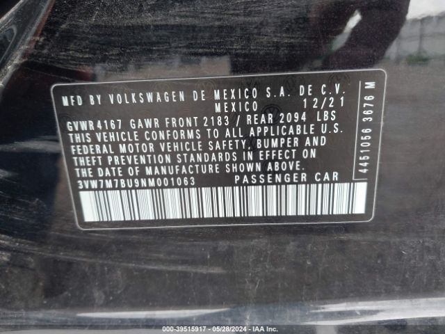 3VW7M7BU9NM001063 Volkswagen Jetta 1.5t Se