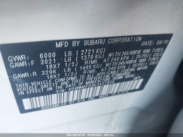 4S4WMAFD0K3427920 Subaru Ascent Premium