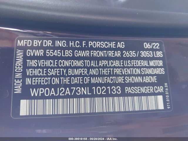 WP0AJ2A73NL102133 Porsche Panamera 4/4 Platinum Edition/platinum Edition