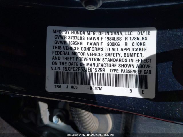 19XFC2F52JE019299 Honda Civic Lx