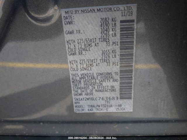 5N1AT2MT6LC763683 Nissan Rogue S Fwd