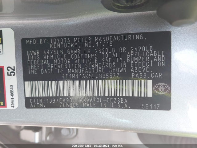Toyota CAMRY SE 2020 4T1M11AK5LU895577 Image 9