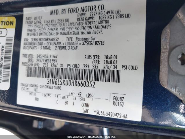 3LN6L5KU0HR660352 Lincoln Mkz Hybrid Premiere