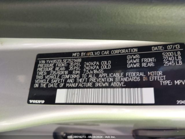 YV4952DL5E2521488 Volvo Xc60 3.2/3.2 Platinum/3.2 Premier/3.2 Premier Plus