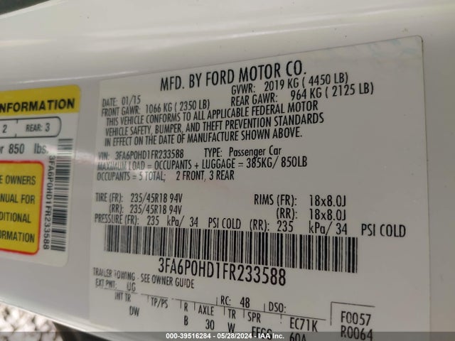 Ford FUSION SE 2015 3FA6P0HD1FR233588 Image 9