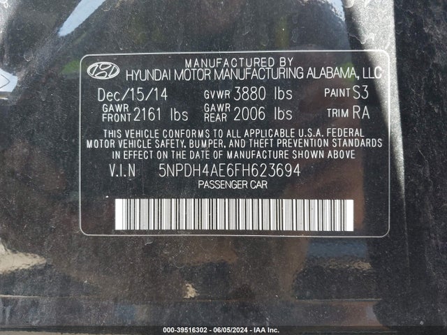 Hyundai Elantra Limited 2015 5NPDH4AE6FH623694 Image 9