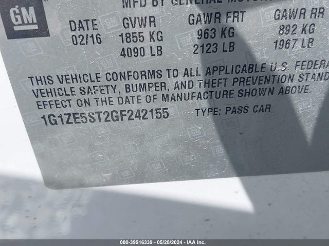 Chevrolet MALIBU 1LT 2016 1G1ZE5ST2GF242155 Image 9